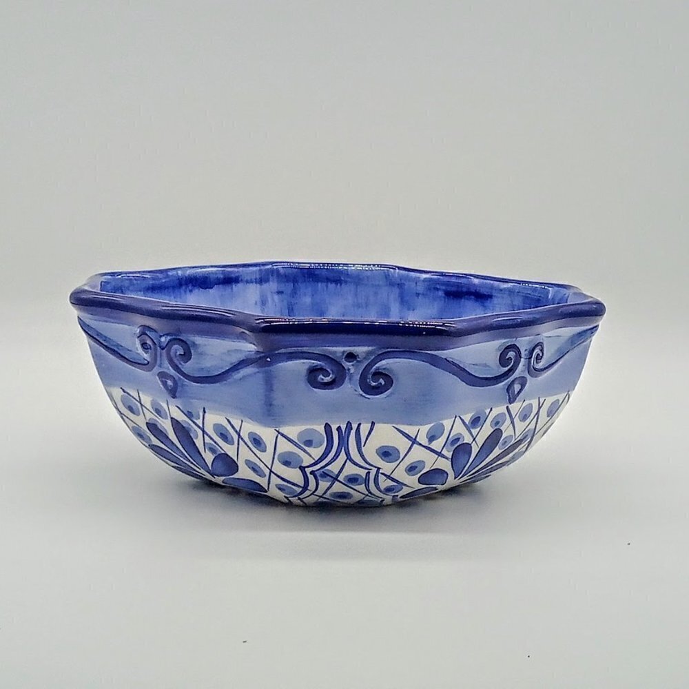 Tabletops Unlimited Lisbon Blue White Ceramic Square Bowl